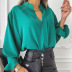 camisa de gasa de color sólido suelta con cuello en v y manga farol NSONF131981
