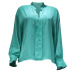 lantern sleeve v neck stand collar loose solid color chiffon shirt NSONF131981