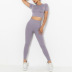 hip-lifting high-elastic round neck short sleeve high waist solid color top and pant yoga set -Multicolor NSNS131986