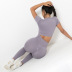 hip-lifting high-elastic round neck short sleeve high waist solid color top and pant yoga set -Multicolor NSNS131986