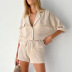 short sleeve lapel loose high waist solid color top and shorts suit NSSQS132008
