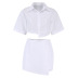 lapel short sleeve slim high waist solid color top and Culottes set NSSQS132009