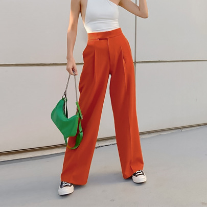High-waist Wide-leg Loose Solid Color Trousers NSSQS132010