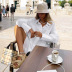 breasted solid color long sleeve loose shirt dress NSSQS132013