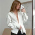 long-sleeved waist lapel slim solid color shirt NSSQS132014