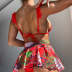 print high waist sling wrap chest bikini three-piece set NSOLY132030