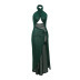 hollow hanging neck wrap chest backless solid colro dress NSFLY132060