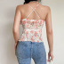 cross sling backless slim wrap chest floral lace vest NSFLY132061