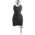 hanging neck backless drawstring lace-up slim solid color dress NSFLY132074