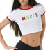 HAPPY camiseta corta ajustada de manga corta con estampado de letras NSOSY132075
