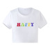 HAPPY letter printing short slim short-sleeved T-shirt NSOSY132075
