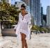 hollow bell-sleeved loose lace-up solid color knitted beach outdoor cover-up NSCYG132106