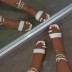 Clipped toe one-word belt cross strappy square toe flat sandals NSCRX132123