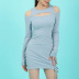 hollow long sleeve off-shoulder round neck slim solid color dress NSSFN132126