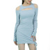 hollow long sleeve off-shoulder round neck slim solid color dress NSSFN132126