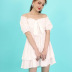 puff sleeves one-word shoulder fungus edge lace-up solid color dress NSSFN132128