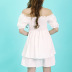 puff sleeves one-word shoulder fungus edge lace-up solid color dress NSSFN132128