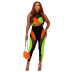 sleeveless round neck high waist tight color matching mesh vest and pant set NSFFE132145
