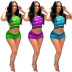 short sleeve round neck tight striped top and shorts set NSFFE132147