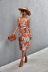V-neck slit sleeveless slim lace-up flower and leopard print dress NSLNZ132166