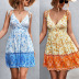 Backless V-Neck Sling slim Flower print Dress NSLNZ132168