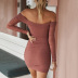 tube top one-word shoulder backless long-sleeved tight solid color dress NSFD132175