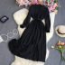 Breasted Pleated solid color Large Swing long sleeve round neck waist dress NSYXG132185