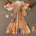 print Palace style puff sleeve v neck lace-up large swing dress NSYXG132186