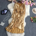 Long Sleeve v neck waist ruffle Bright color Dress NSYXG132191