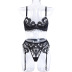 embroidery suspender wrap chest high waist solid color underwear three-piece set NSWY132215