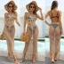 fringed hollow hanging neck backless v neck beach outdoor cover-ups two-piece set NSOY132224