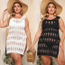 plus size Hollow sleeveless round neck slit solid color beach outdoor cover-up NSOY132225