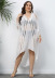 plus size hand crochet long sleeve loose off-shoulder v neck beach outdoor cover-up NSOY132228