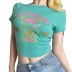 butterfly print round neck short-sleeved slim short T-shirt NSSSN132242