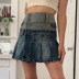 stitching split high waist denim pleated skirt NSSSN132243