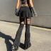 Gothic Style Metal Rivet Stitching solid color Pleated Skirt with Socks NSSSN132249