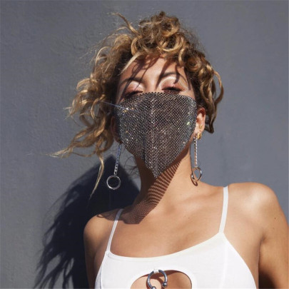 Personality Flash Rhinestone Chain Solid Color Triangle Mouth Masks NSYML132250