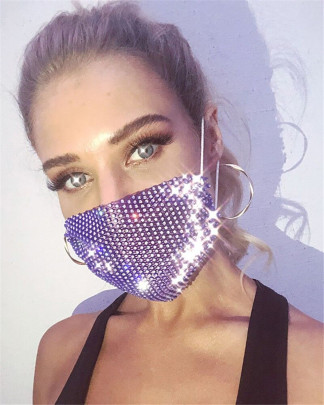 Flash Rhinestone Breathable Earhook Mouth Mask-Multicolor NSYML132253