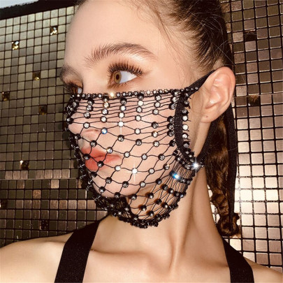 Rhinestone Flash Earhook Lace-up Reticulated Mouth Mask NSYML132258