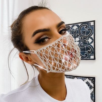 Metal Rhinestone Jewelry Earhook Solid Color Mouth Mask NSYML132264