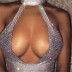 hanging neck backless wrap chest sequin slim solid color vest NSYML132272