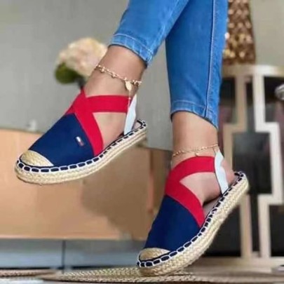 Straw Round Toe Color Matching Flat Sandals NSJJX132282