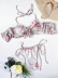 conjunto de tres piezas de bikini con cordones en el pecho y cuello colgante estampado NSCSM132314