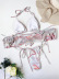 printed hanging neck wrap chest lace-up bikini three-piece set NSCSM132314
