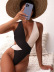 cross sling v neck backless color matching one-piece swimsuit NSCSM132326