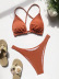 wrap chest cross sling backless high waist solid color bikini two-piece set NSCSM132327