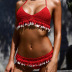 shell hand hook hanging neck wrap chest solid color bikini two-piece set NSCYG132333