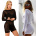 hollow long sleeve high waist slim solid color perspective beach outdoor cover-up set NSCYG132334