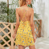 suspender backless v neck slim floral dress NSLIH132337