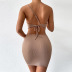 vestido de color sólido sin espalda ajustado sin mangas hueco de un solo hombro NSLIH132338